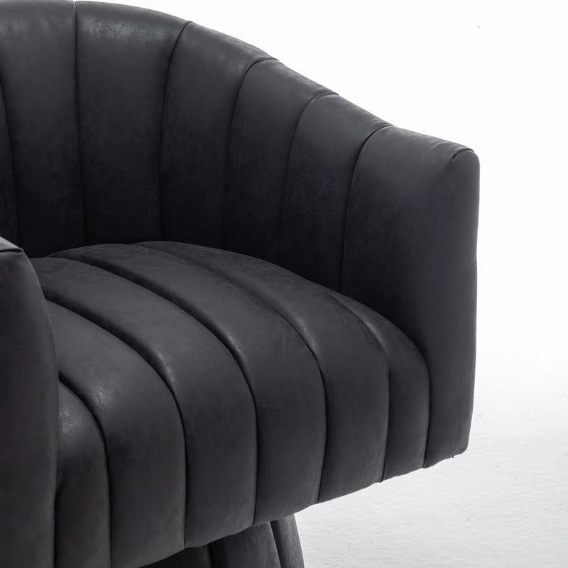 Mid-Century Swivel PU Leather Tufted Round Accent Barrel Chair set of 2