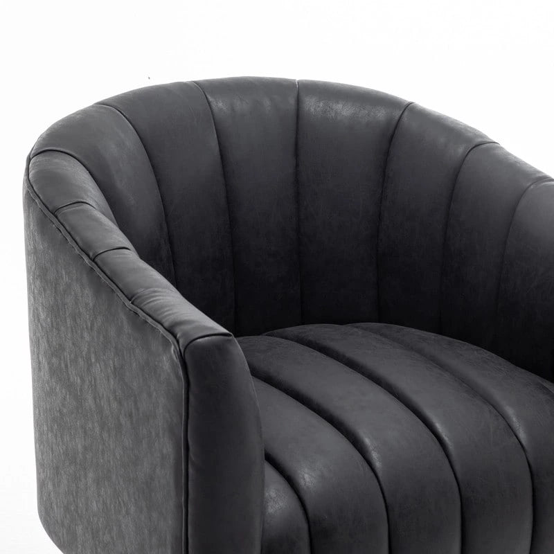 Mid-Century Swivel PU Leather Tufted Round Accent Barrel Chair set of 2