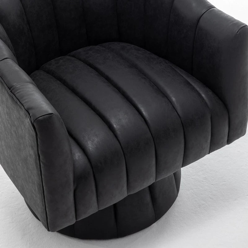 Mid-Century Swivel PU Leather Tufted Round Accent Barrel Chair set of 2