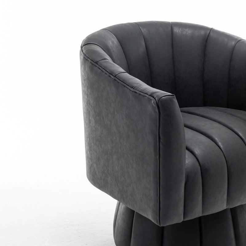 Mid-Century Swivel PU Leather Tufted Round Accent Barrel Chair set of 2