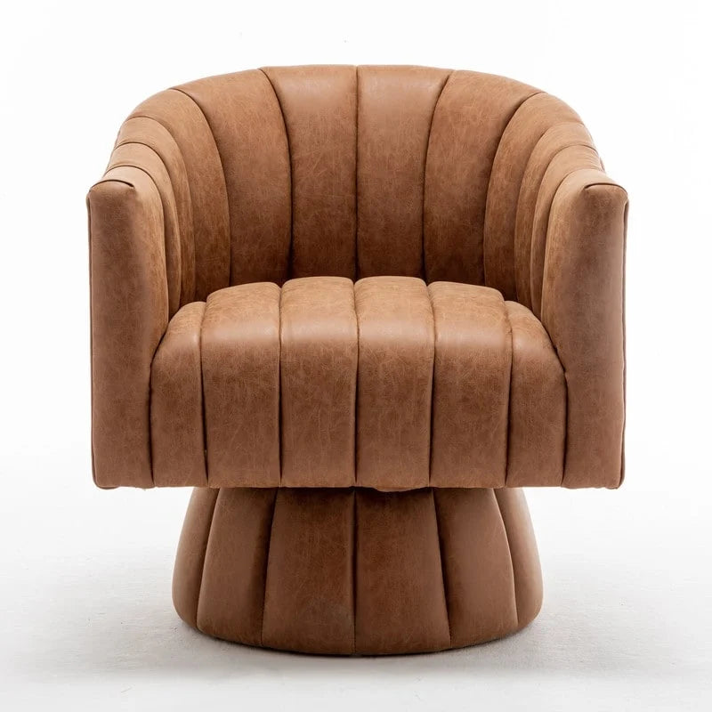 Mid-Century Swivel PU Leather Tufted Round Accent Barrel Chair set of 2