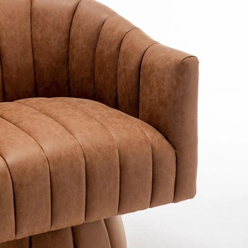 Mid-Century Swivel PU Leather Tufted Round Accent Barrel Chair set of 2