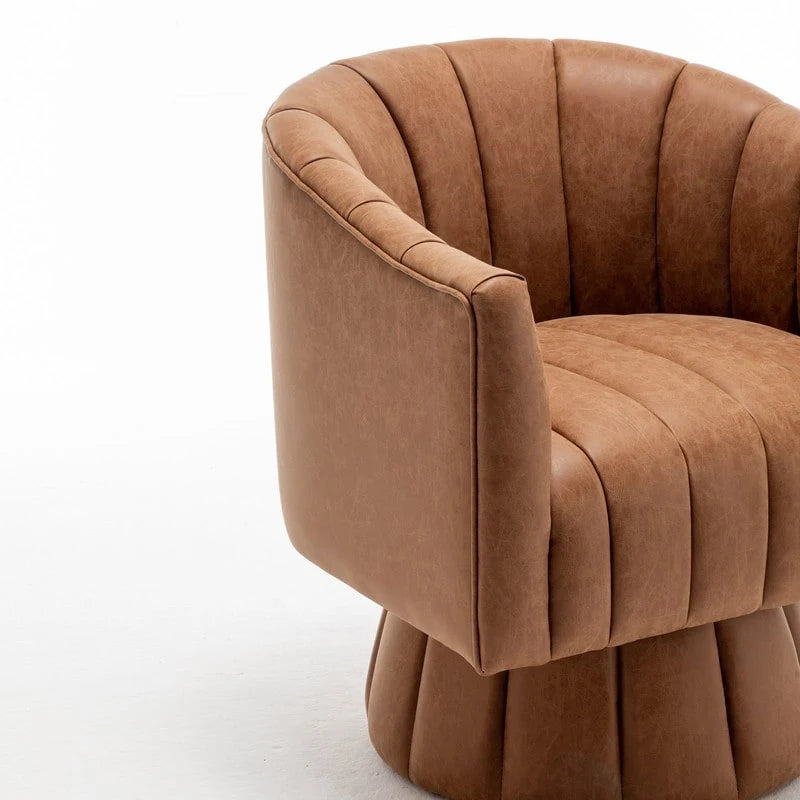 Mid-Century Swivel PU Leather Tufted Round Accent Barrel Chair set of 2