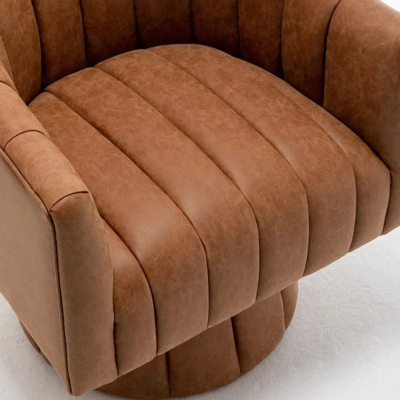 Mid-Century Swivel PU Leather Tufted Round Accent Barrel Chair set of 2