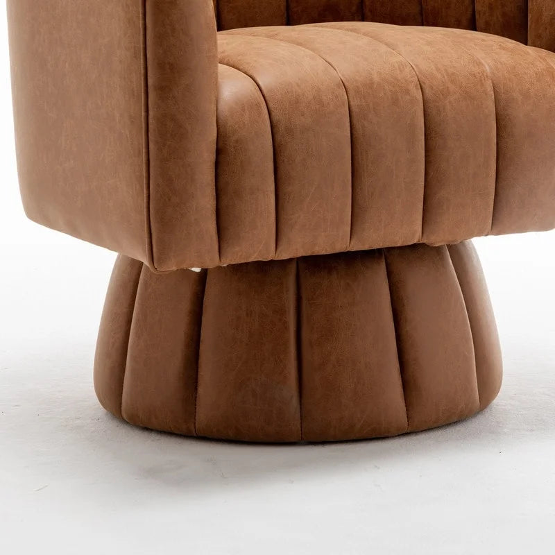Mid-Century Swivel PU Leather Tufted Round Accent Barrel Chair set of 2