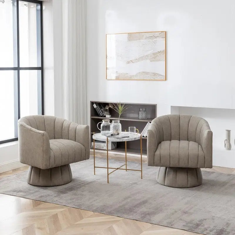 Mid-Century Swivel PU Leather Tufted Round Accent Barrel Chair set of 2