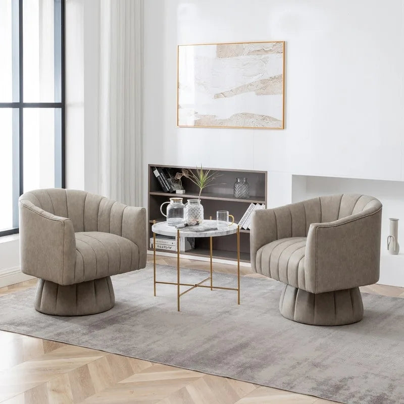 Mid-Century Swivel PU Leather Tufted Round Accent Barrel Chair set of 2