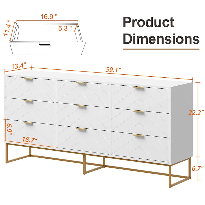 9 Drawer Chest Of Dresser Storage Tower Cabinet Bedroom Organizer Living Room