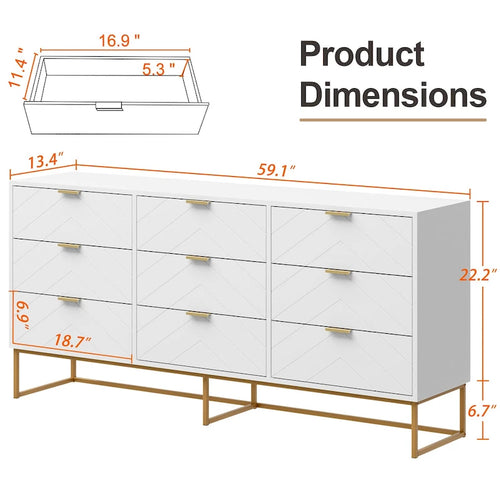 9 Drawer Chest Of Dresser Storage Tower Cabinet Bedroom Organizer Living Room