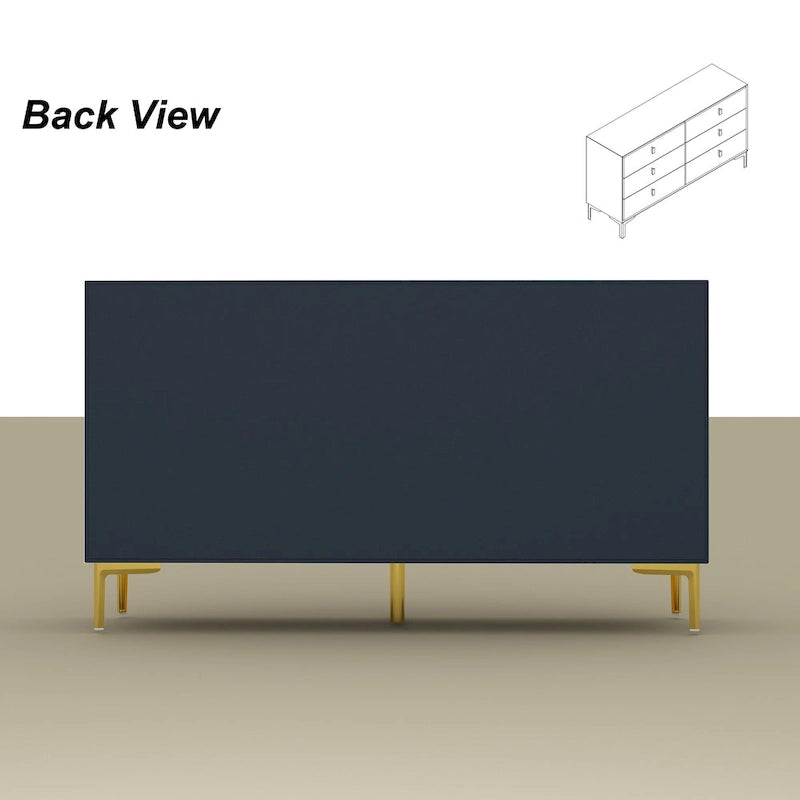 6-Drawer Double Dresser Black Gold Storage Cabinet Chest