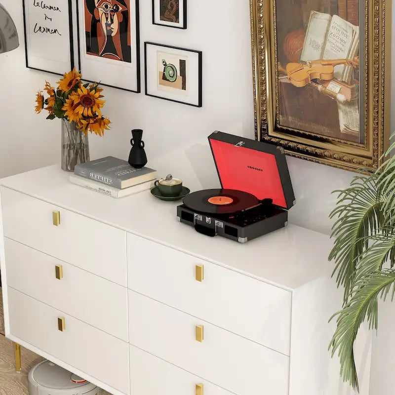 6-Drawer Double Dresser Black Gold Storage Cabinet Chest