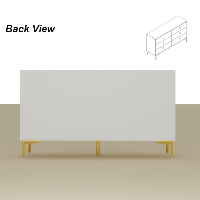6-Drawer Double Dresser Black Gold Storage Cabinet Chest