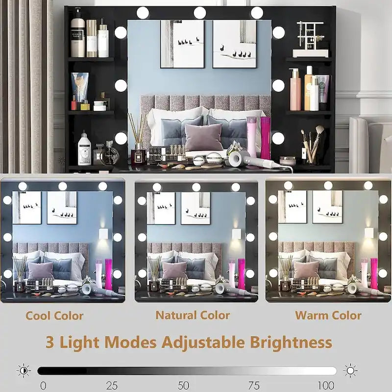 43 Makeup Vanity with 3 Color Light, Charging Station, Storage Shelves, 7 Drawers