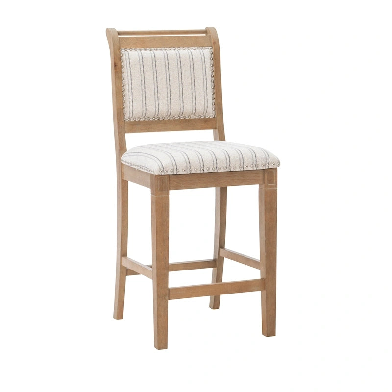 Rustic Grey Solid Wood Striped 26-Inch Counter Stool