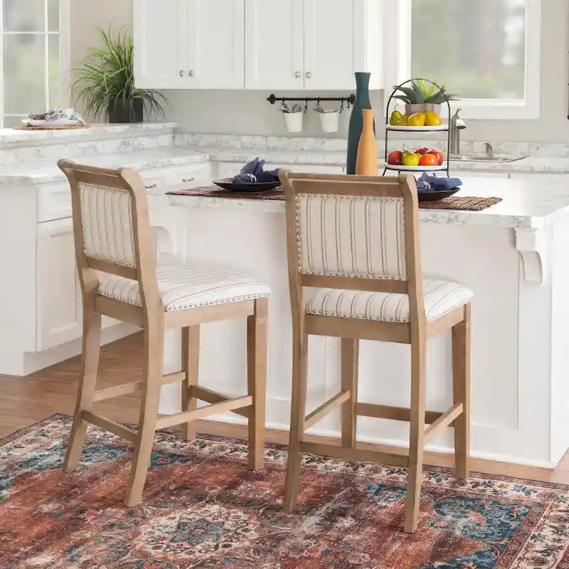 Rustic Grey Solid Wood Striped 26-Inch Counter Stool