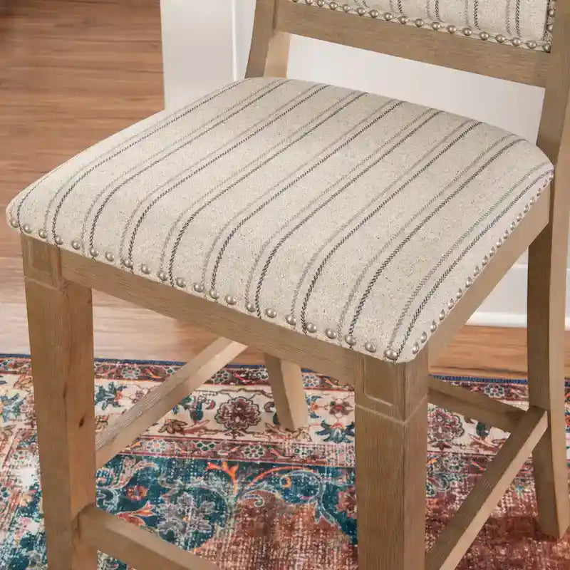 Rustic Grey Solid Wood Striped 26-Inch Counter Stool