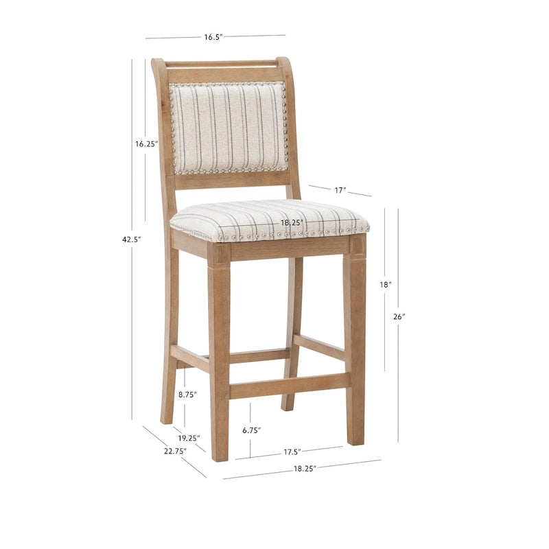 Rustic Grey Solid Wood Striped 26-Inch Counter Stool