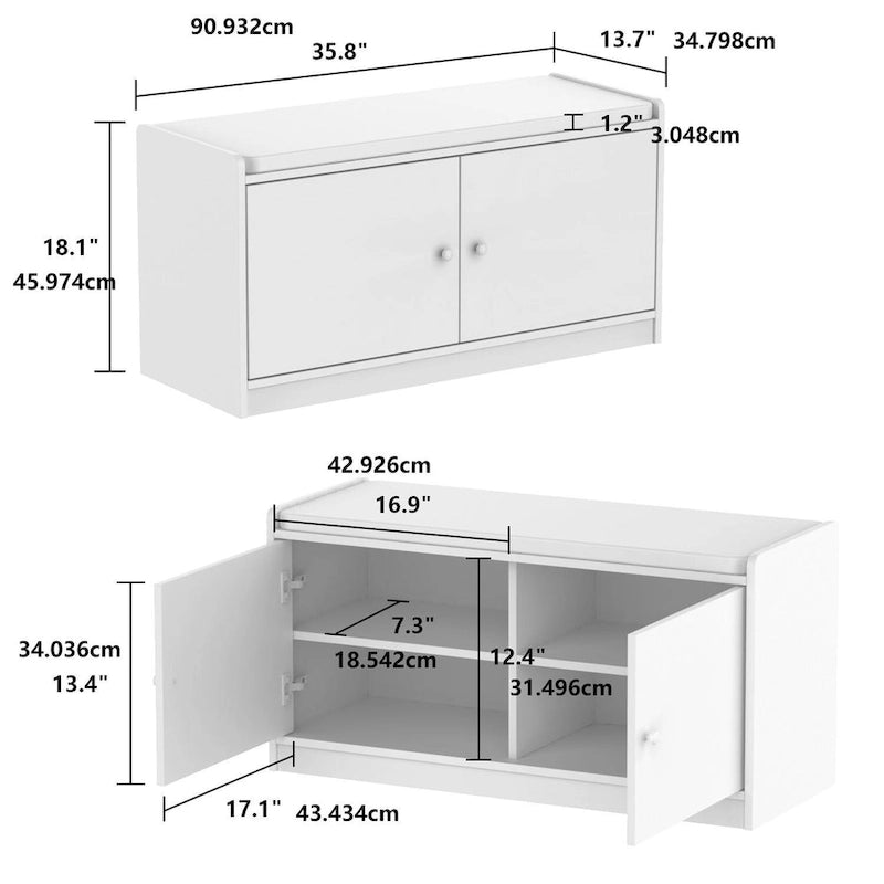 Hallway Shoes Storage Cabinet Bench with 2-Door & Padded Seat Cushion