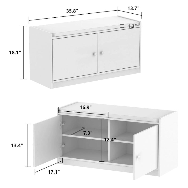 Hallway Shoes Storage Cabinet Bench with 2-Door & Padded Seat Cushion