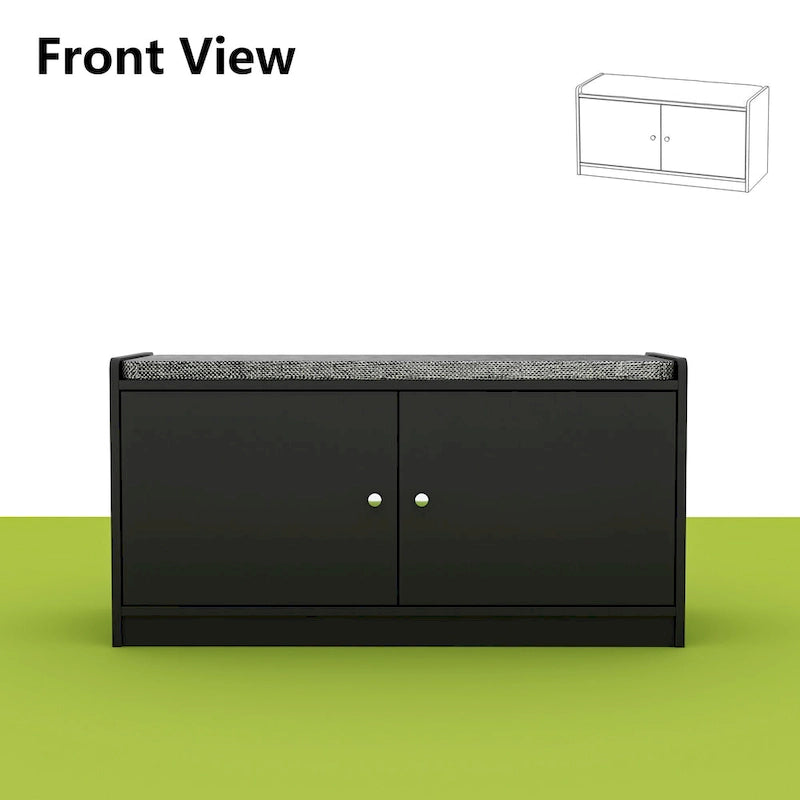 Hallway Shoes Storage Cabinet Bench with 2-Door & Padded Seat Cushion