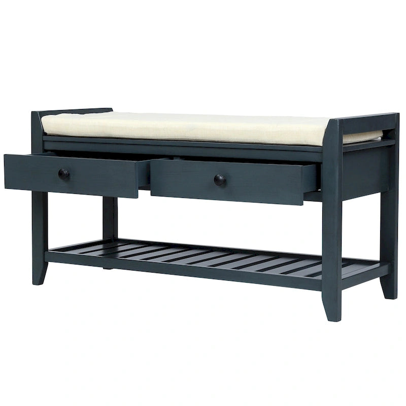 Entryway Storage Bench with Cushioned Seat and Drawers - 39L x 14W x 19.8H