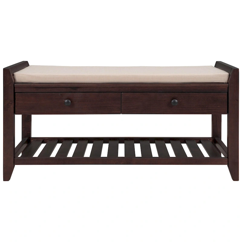 Entryway Storage Bench with Cushioned Seat and Drawers - 39L x 14W x 19.8H