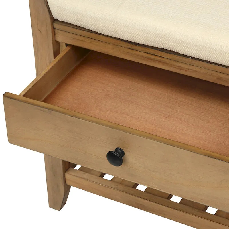 Entryway Storage Bench with Cushioned Seat and Drawers - 39L x 14W x 19.8H