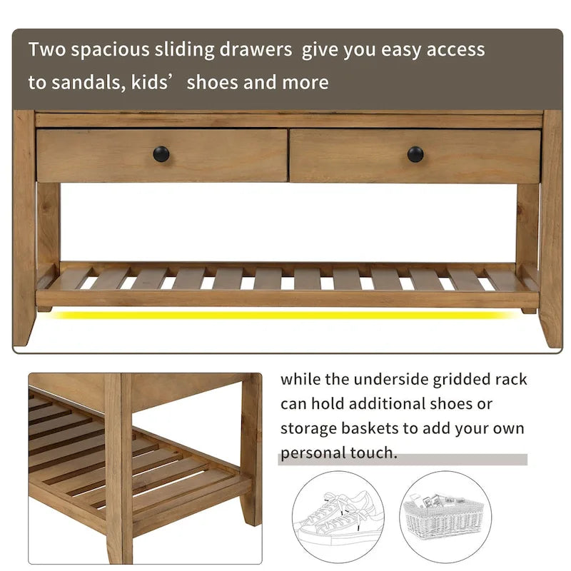 Entryway Storage Bench with Cushioned Seat and Drawers - 39L x 14W x 19.8H