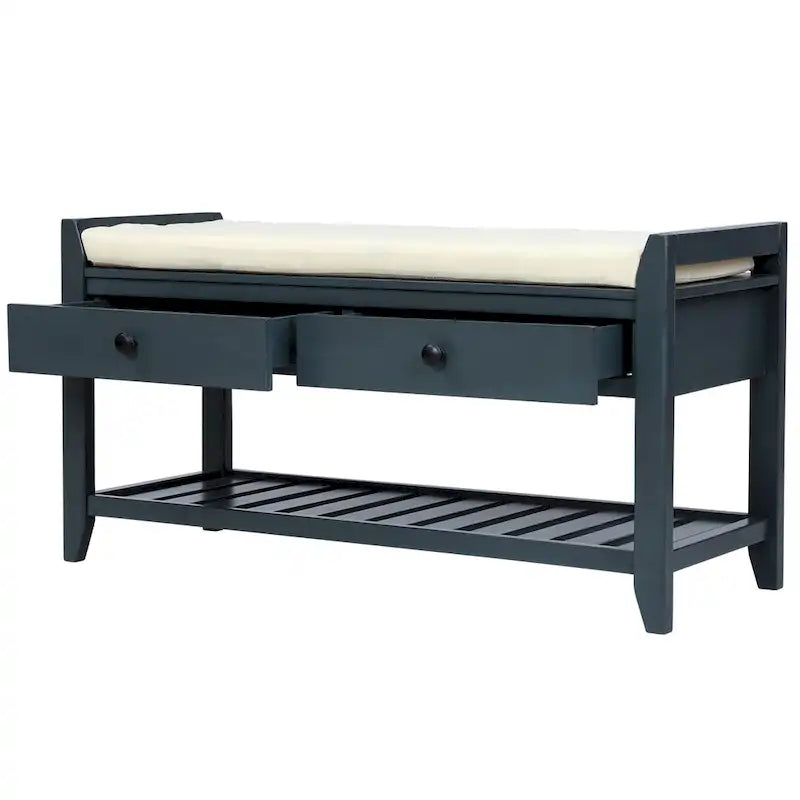 Entryway Storage Bench with Cushioned Seat and Drawers - 39L x 14W x 19.8H
