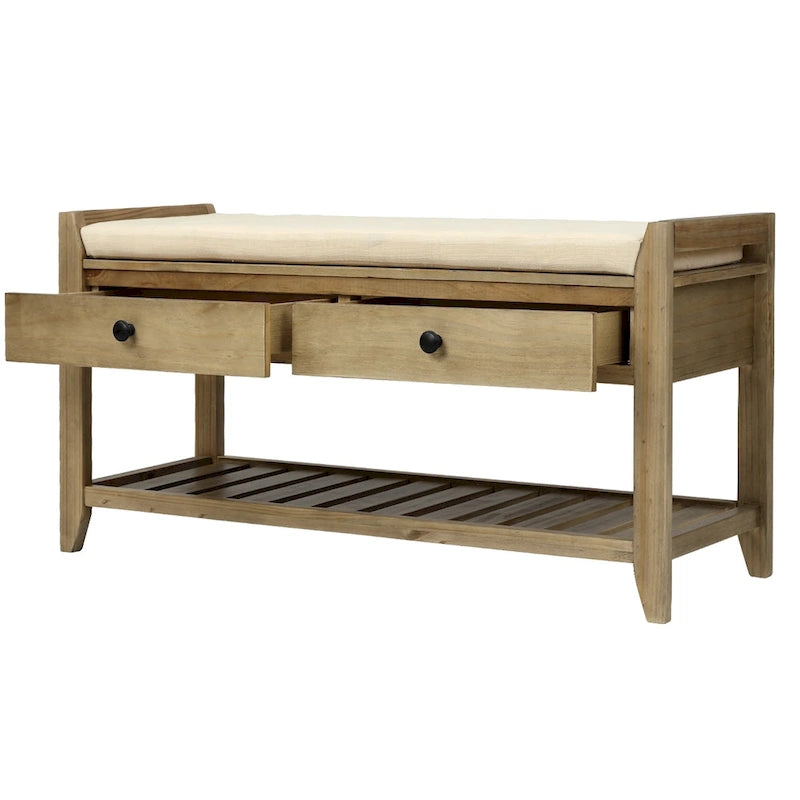 Entryway Storage Bench with Cushioned Seat and Drawers - 39L x 14W x 19.8H