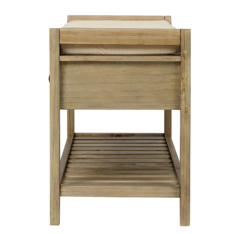 Entryway Storage Bench with Cushioned Seat and Drawers - 39L x 14W x 19.8H