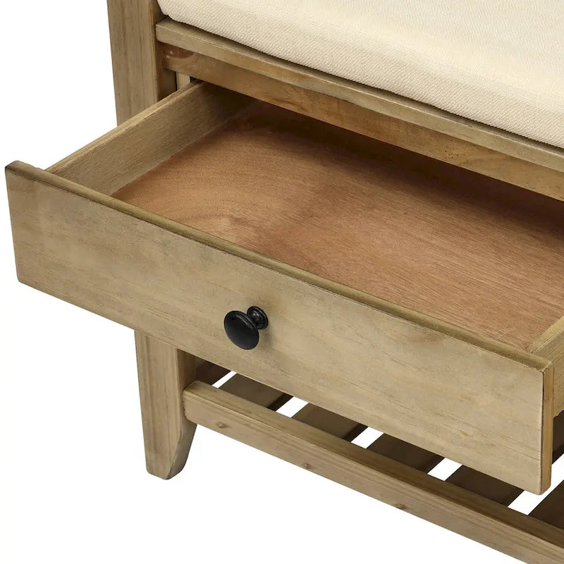 Entryway Storage Bench with Cushioned Seat and Drawers - 39L x 14W x 19.8H