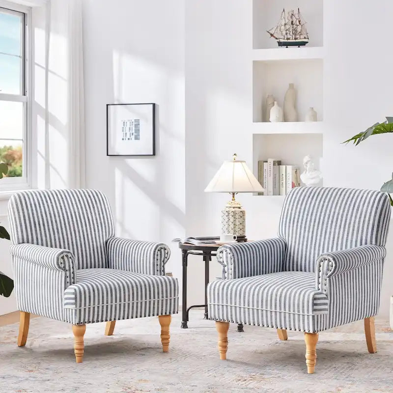 Rolled Armchair Accent Chair Set of 2 Blue/ Grey/ Brown