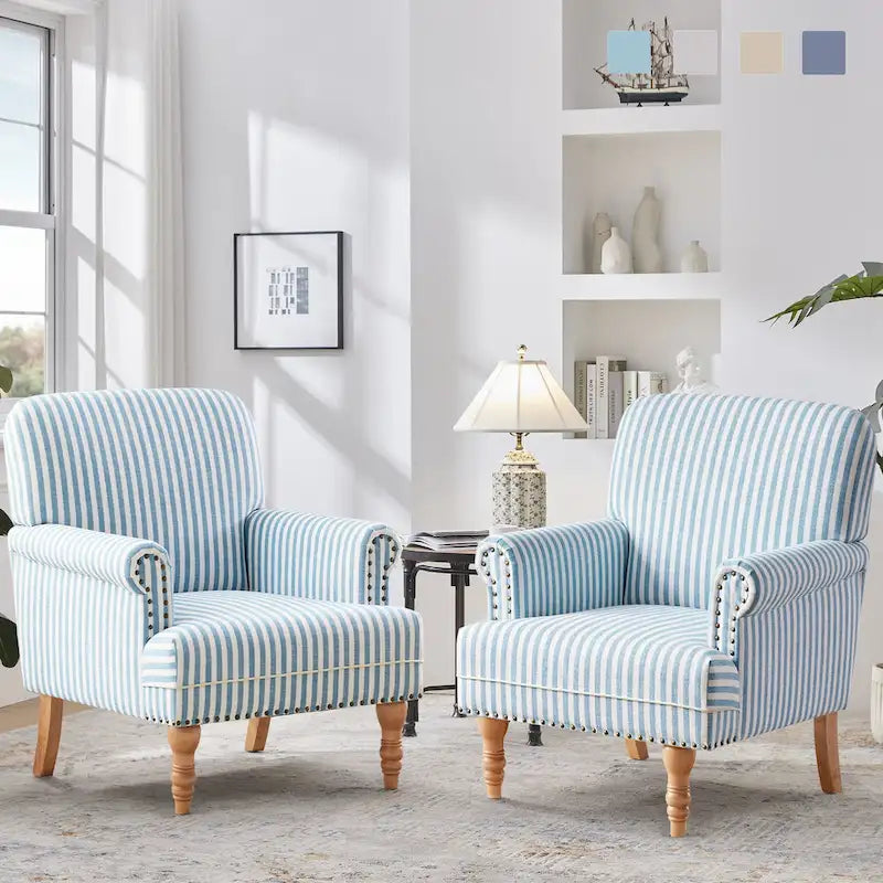 Rolled Armchair Accent Chair Set of 2 Blue/ Grey/ Brown