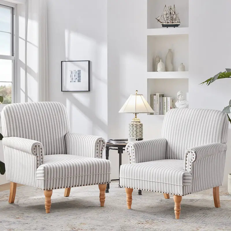 Rolled Armchair Accent Chair Set of 2 Blue/ Grey/ Brown