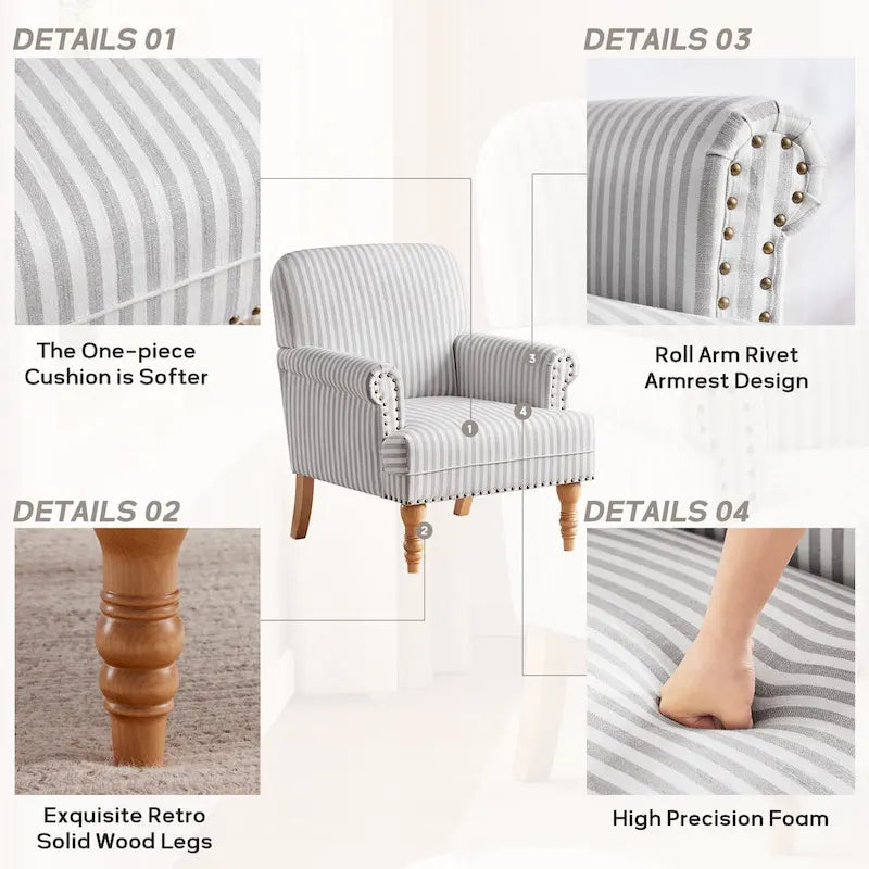 Rolled Armchair Accent Chair Set of 2 Blue/ Grey/ Brown