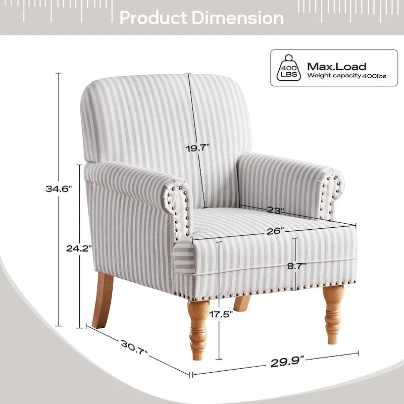 Rolled Armchair Accent Chair Set of 2 Blue/ Grey/ Brown