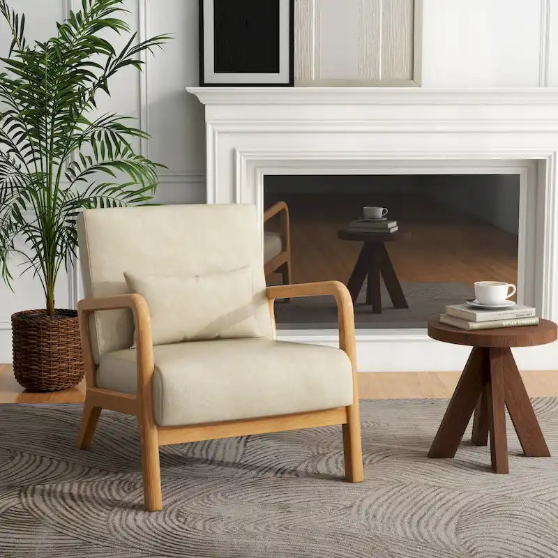 Mid Century Modern Upholstered Accent Chair with Pillow