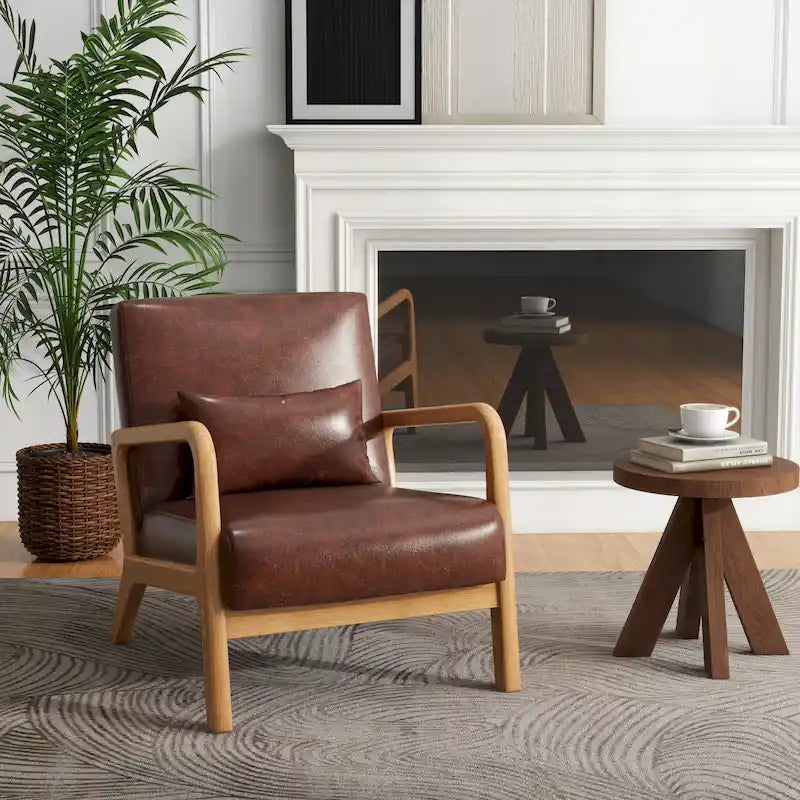 Mid Century Modern Upholstered Accent Chair with Pillow