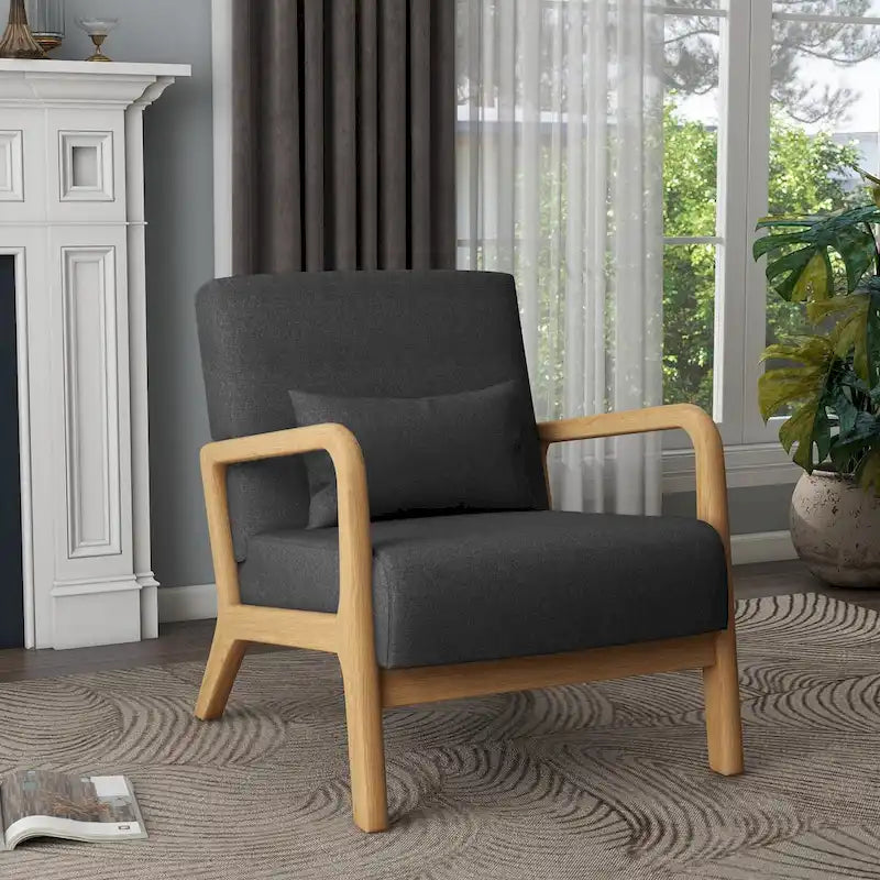 Mid Century Modern Upholstered Accent Chair with Pillow