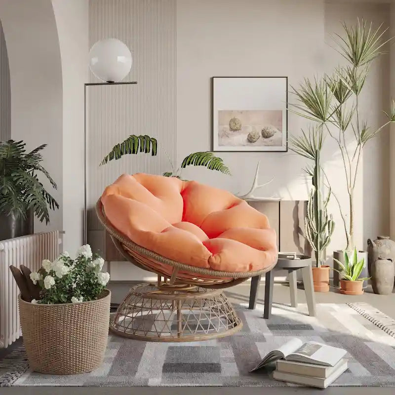 Yellow Wicker Outdoor Patio Swivel Papasan Chair