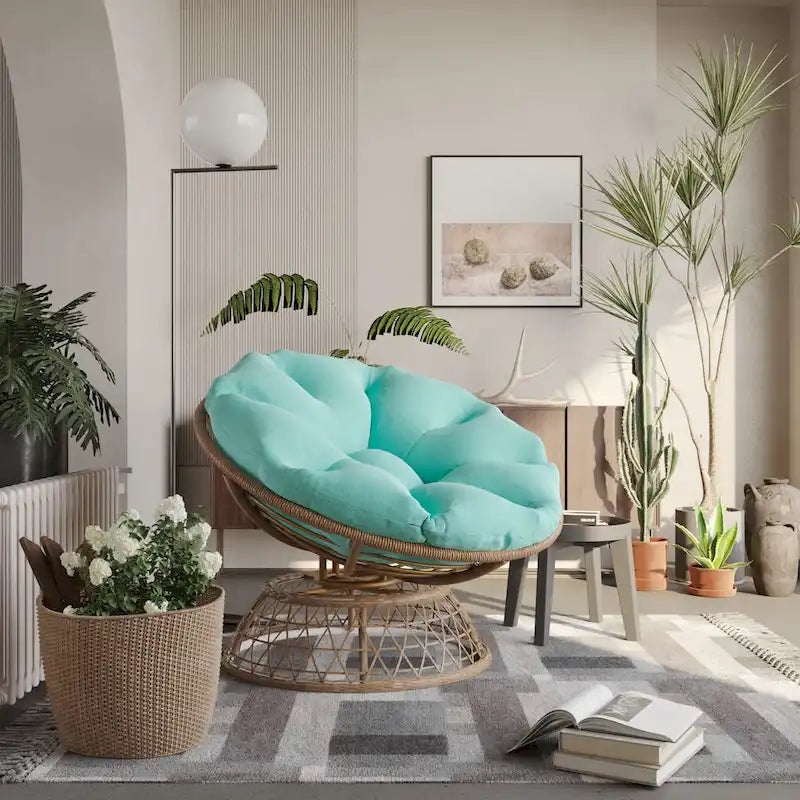 Yellow Wicker Outdoor Patio Swivel Papasan Chair