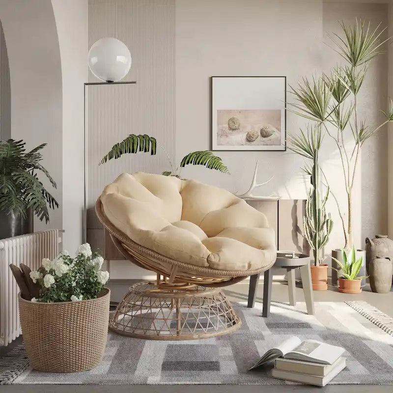 Yellow Wicker Outdoor Patio Swivel Papasan Chair
