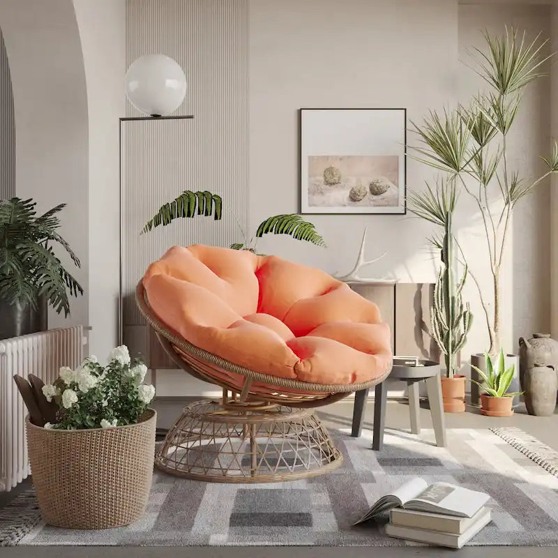 Yellow Wicker Outdoor Patio Swivel Papasan Chair
