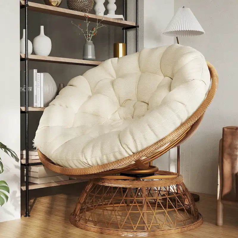 Yellow Wicker Outdoor Patio Swivel Papasan Chair