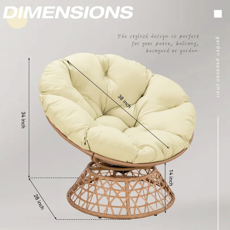 Yellow Wicker Outdoor Patio Swivel Papasan Chair