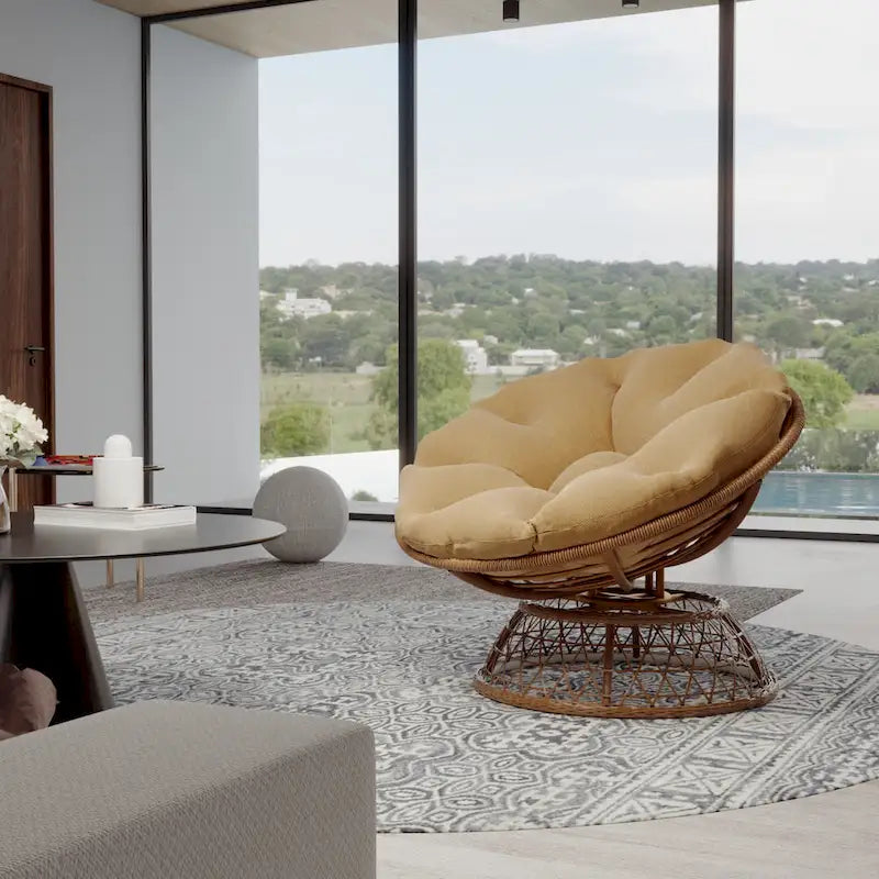 Yellow Wicker Outdoor Patio Swivel Papasan Chair