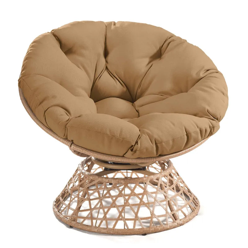 Yellow Wicker Outdoor Patio Swivel Papasan Chair