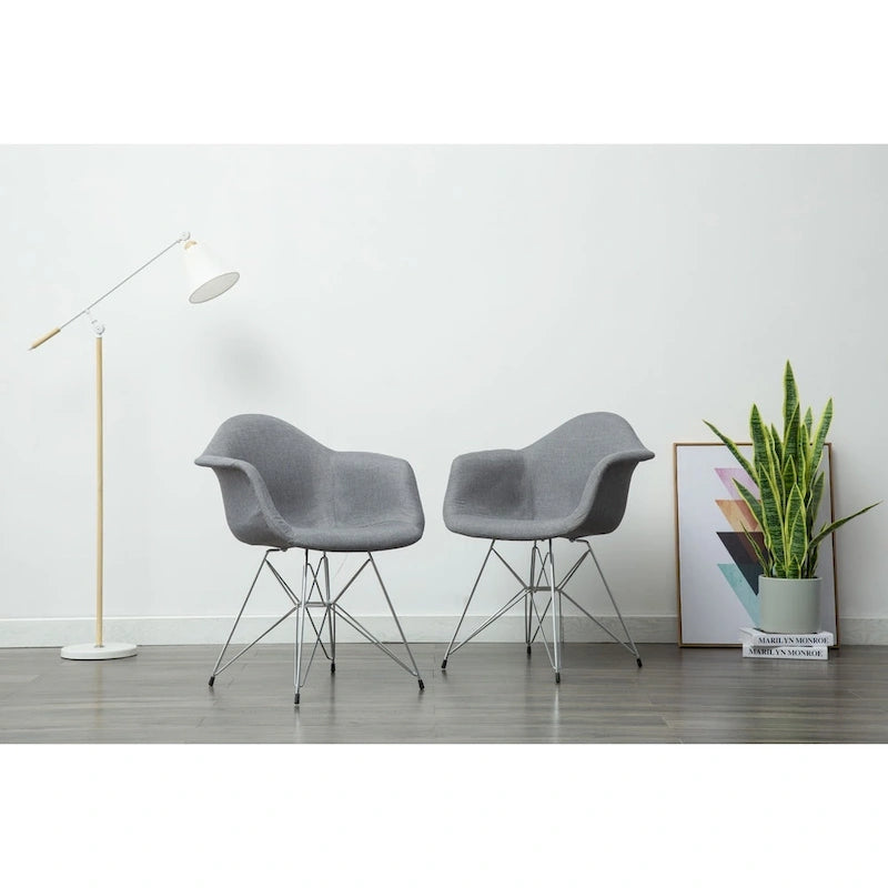 Upholstered Dining Armchairs w/ Metal Legs (Set of 2) - N/A