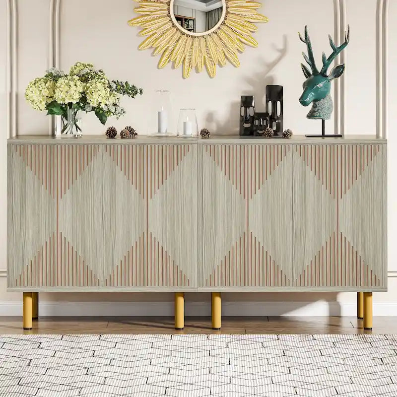 White 58 inches Sideboard Storage Cabinet Buffet Set